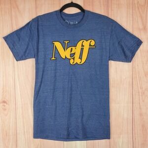 Neff T-Shirt Mens Small Heather Blue Script Logo Graphic Cotton Everyday Wear